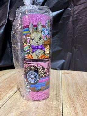 Source Unknown Pink Bunny Easter Travel Tumbler